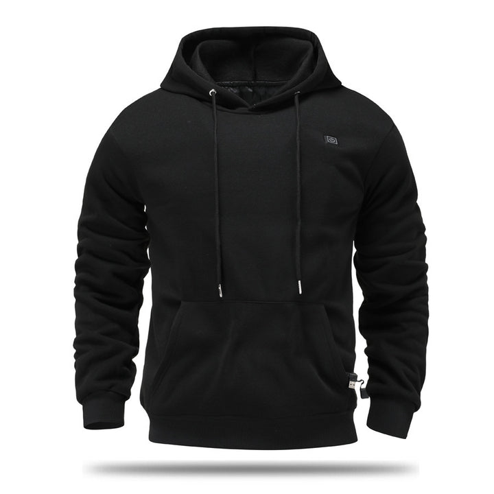 Svart eluppvärmd hoodie herr