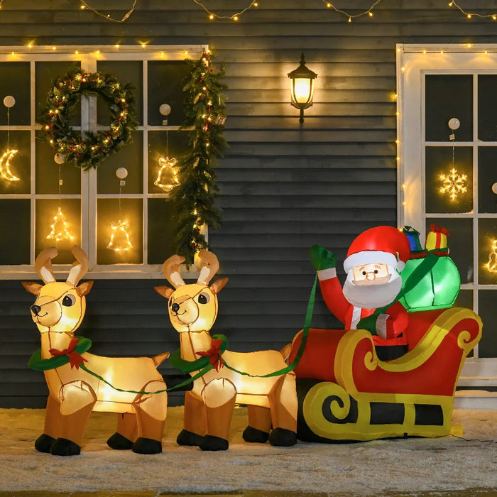 Myslunda Uppblåsbar tomte i släde med renar, 240 cm, med LED-ljus