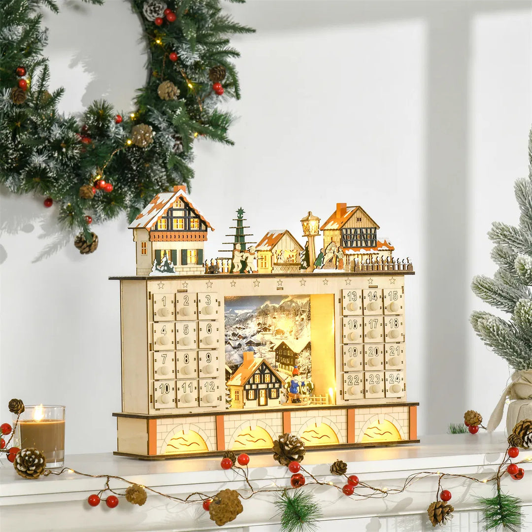 Upplyst adventskalender i trä