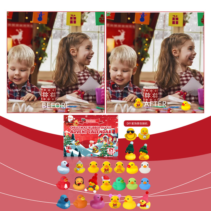Adventskalender med gummiankor i julkläder