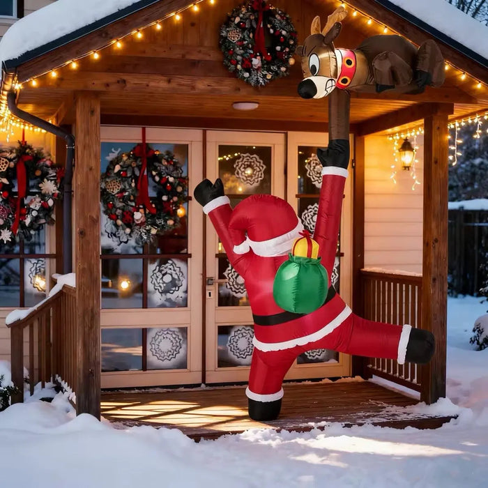 Myslunda Uppblåsbar klättrande tomte med ren och LED, 260 cm