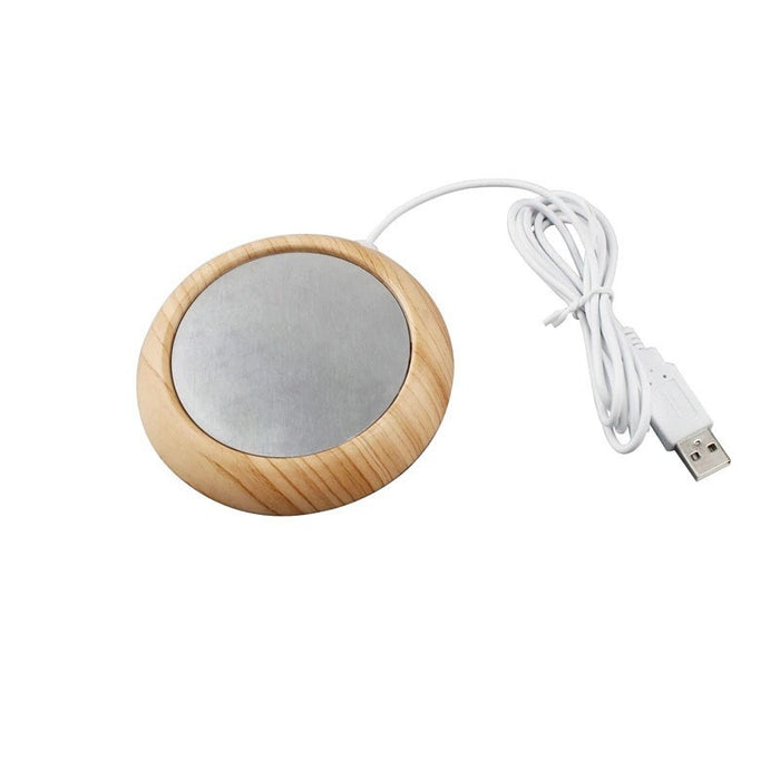 Myslunda USB-koppvärmare med träkant, tunn och diskret