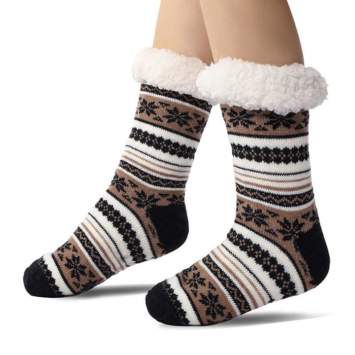 Extra tjocka sockor med snöflingor och halkskydd