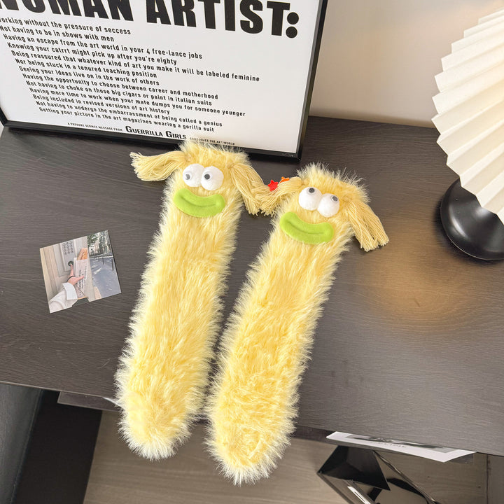 Fluffiga fleecestrumpor med kaninansikte på tån