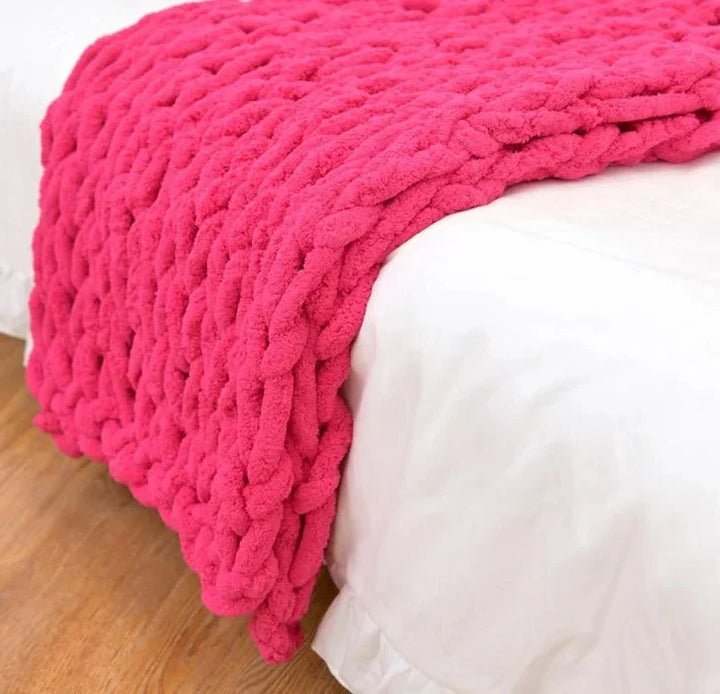Chenille Grovstickadted Filt, Tjock Kabel Stickad Pläd för Soffa Säng Soffa