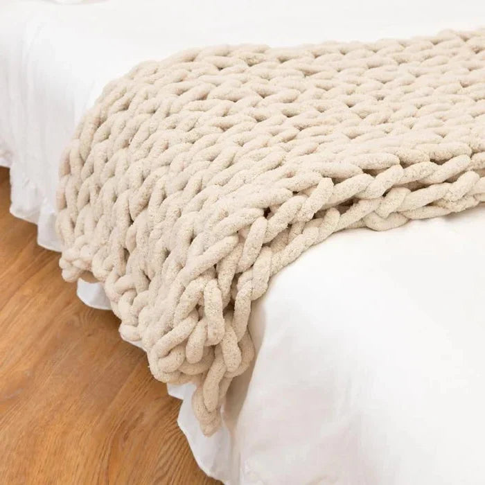 Chenille Grovstickadted Filt, Tjock Kabel Stickad Pläd för Soffa Säng Soffa