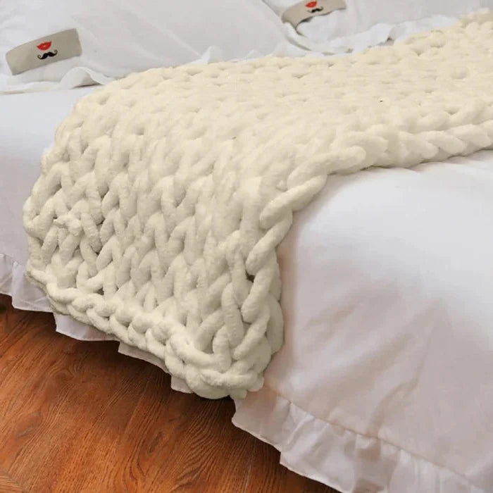 Chenille Grovstickadted Filt, Tjock Kabel Stickad Pläd för Soffa Säng Soffa