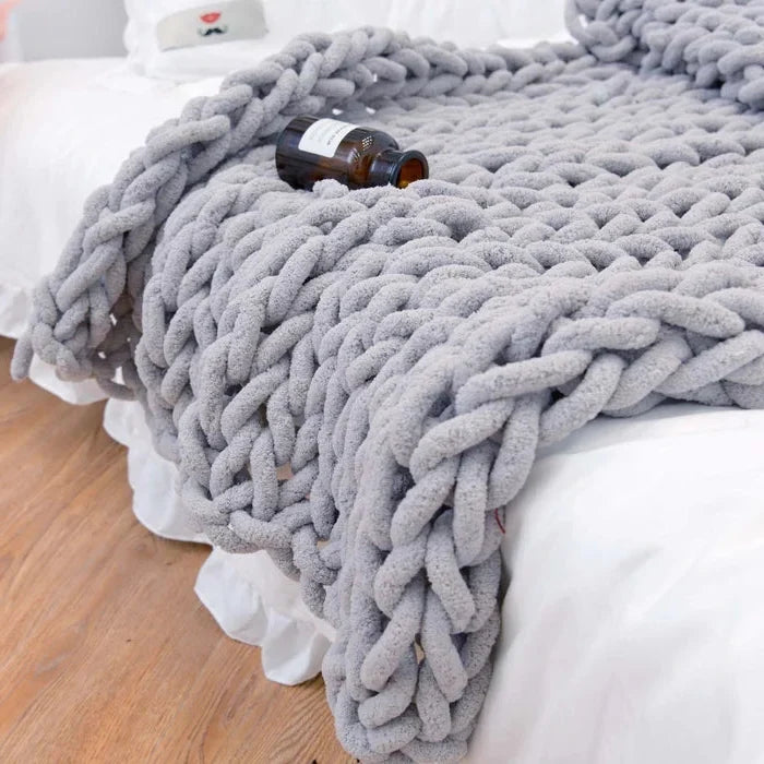 Chenille Grovstickadted Filt, Tjock Kabel Stickad Pläd för Soffa Säng Soffa
