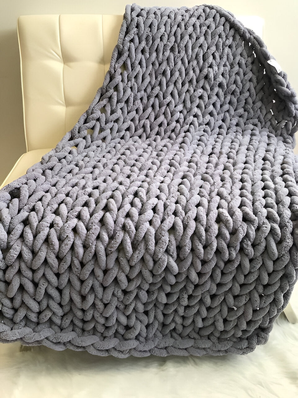 Chenille Grovstickadted Filt, Tjock Kabel Stickad Pläd för Soffa Säng Soffa