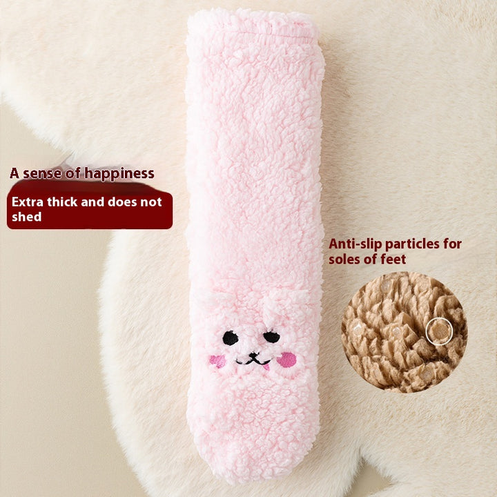 Fluffiga fleecestrumpor med kaninansikte på tån