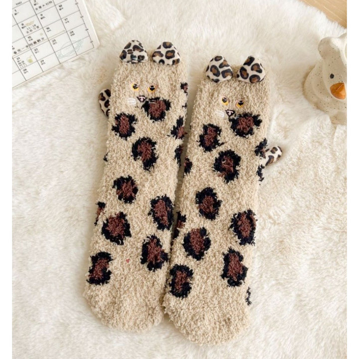 Fleecesockor med kattöron i tigermönster