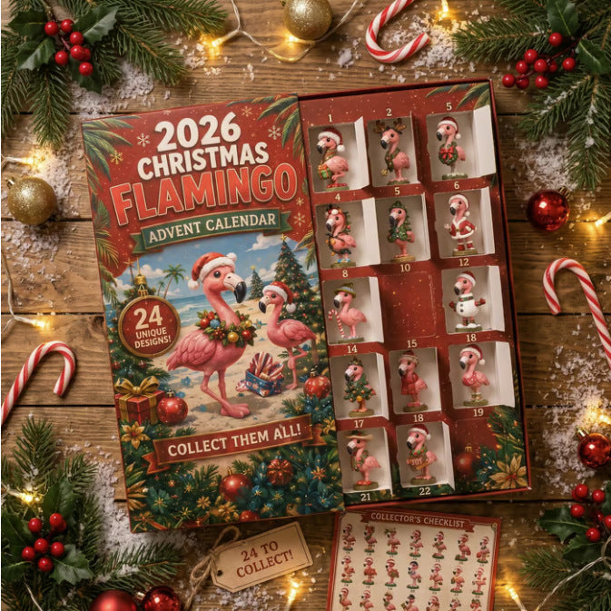 Adventskalender med flamingofigurer