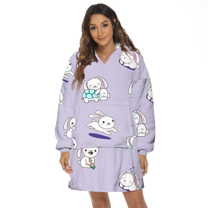 Oversize hoodiefilt med roligt mönster