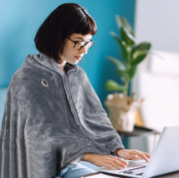 USB-värmeponcho med dragkedja, 150 x 80 cm, tre värmelägen