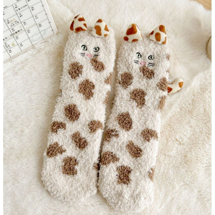 Myslunda Korallfleecesockor med 3D-kattöron och svans