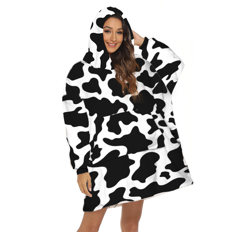 Oversize hoodiefilt med roligt mönster