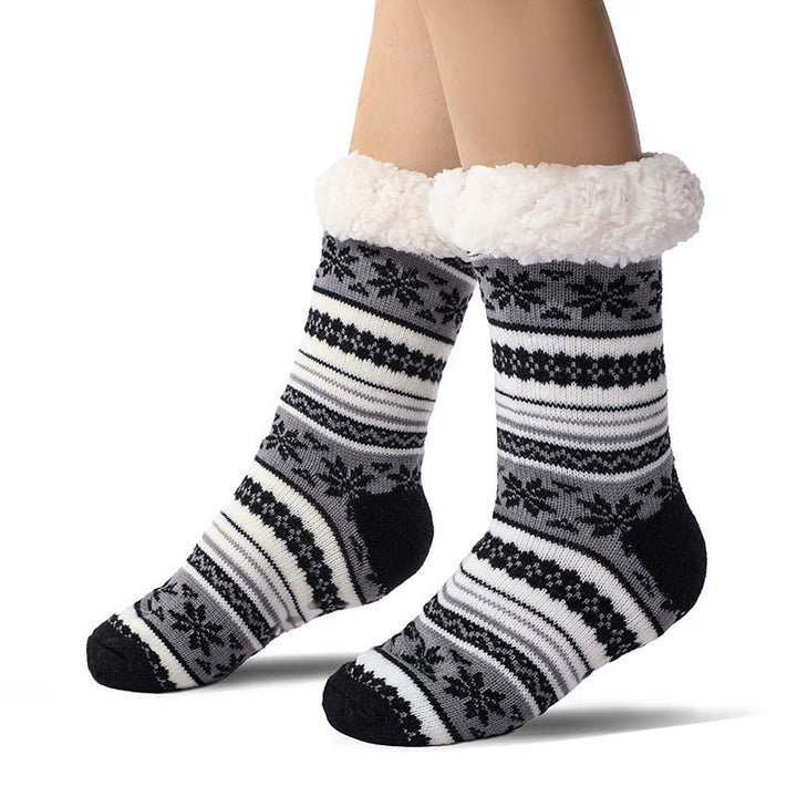 Extra tjocka sockor med snöflingor och halkskydd