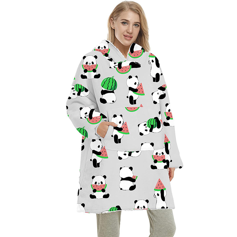 Oversize hoodiefilt med roligt mönster