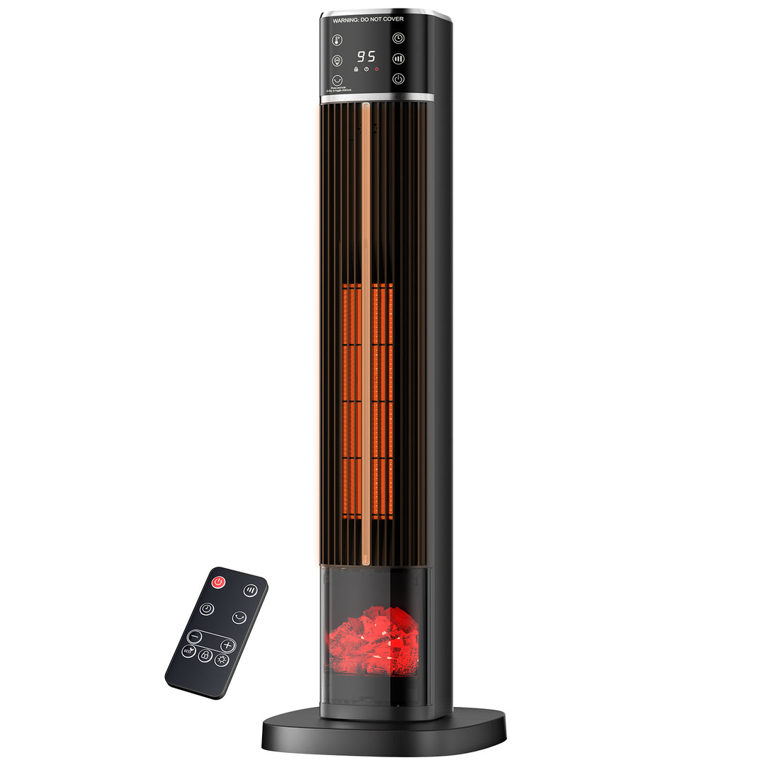 Hög tornvärmare med flamfönster och LED-display