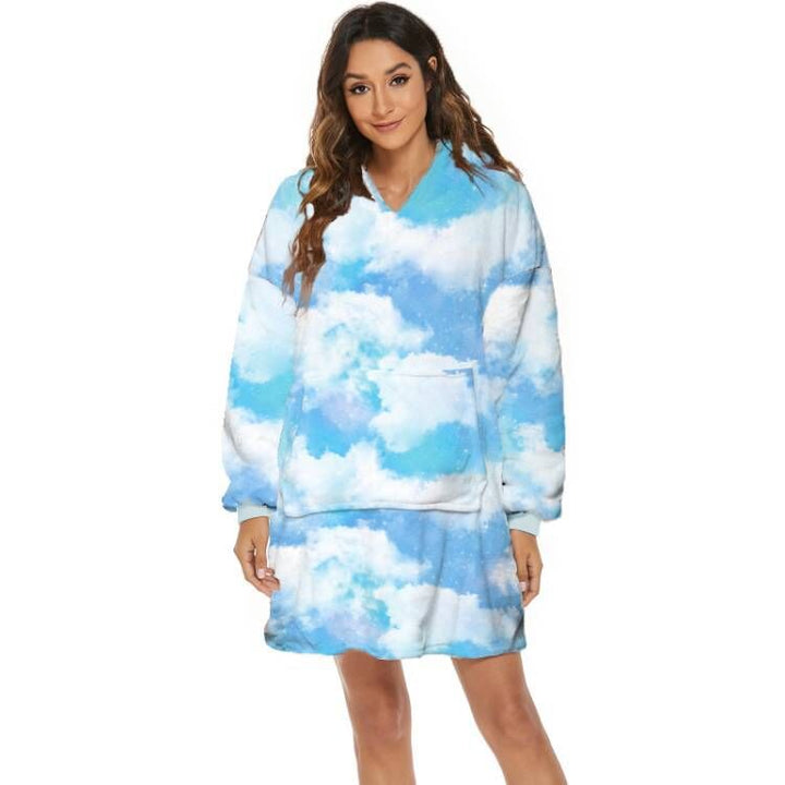 Oversize hoodiefilt med roligt mönster