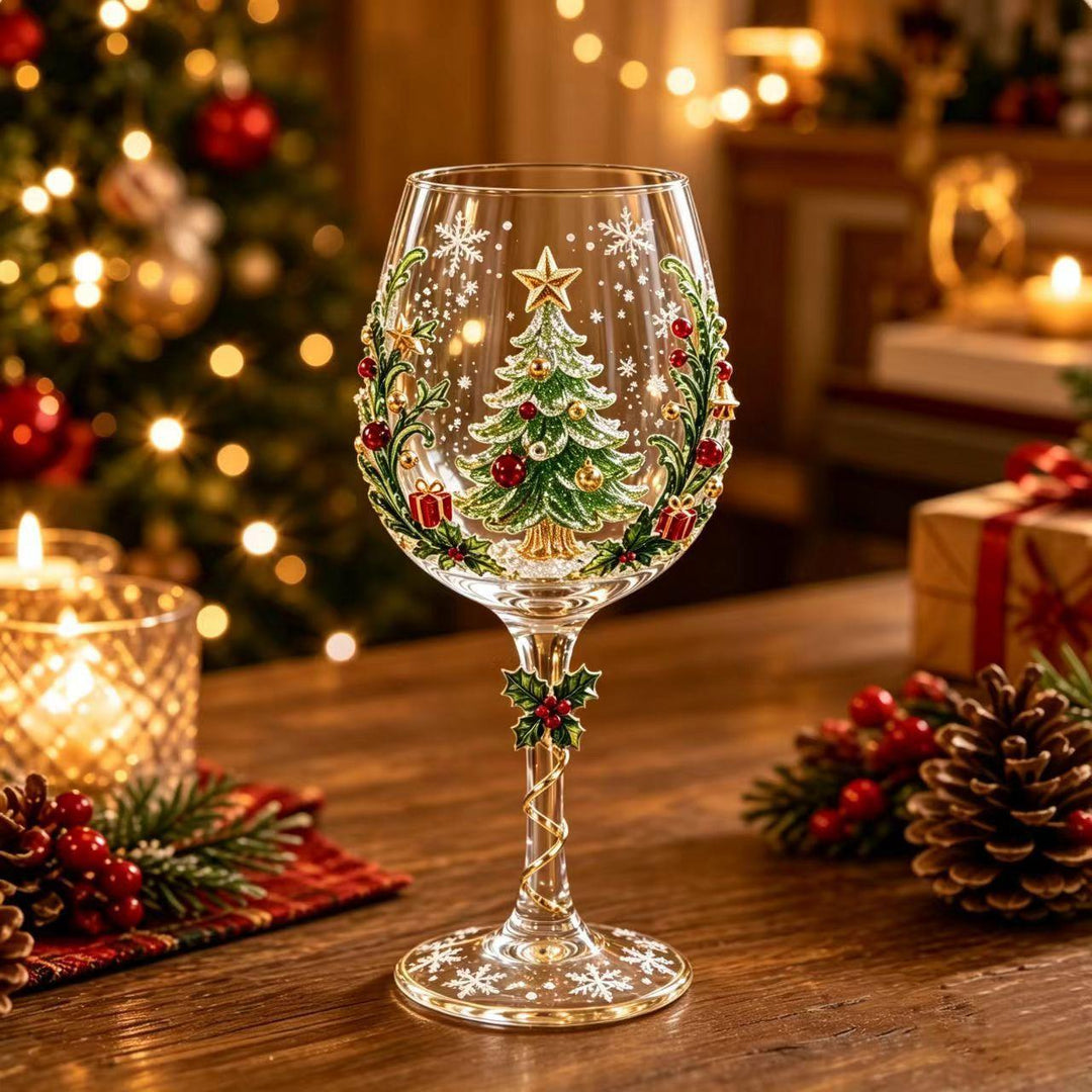 Vinglas med julmotiv på foten