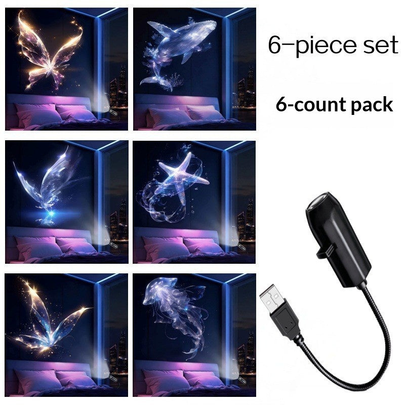 Liten USB-projektor som visar julmotiv på vägg