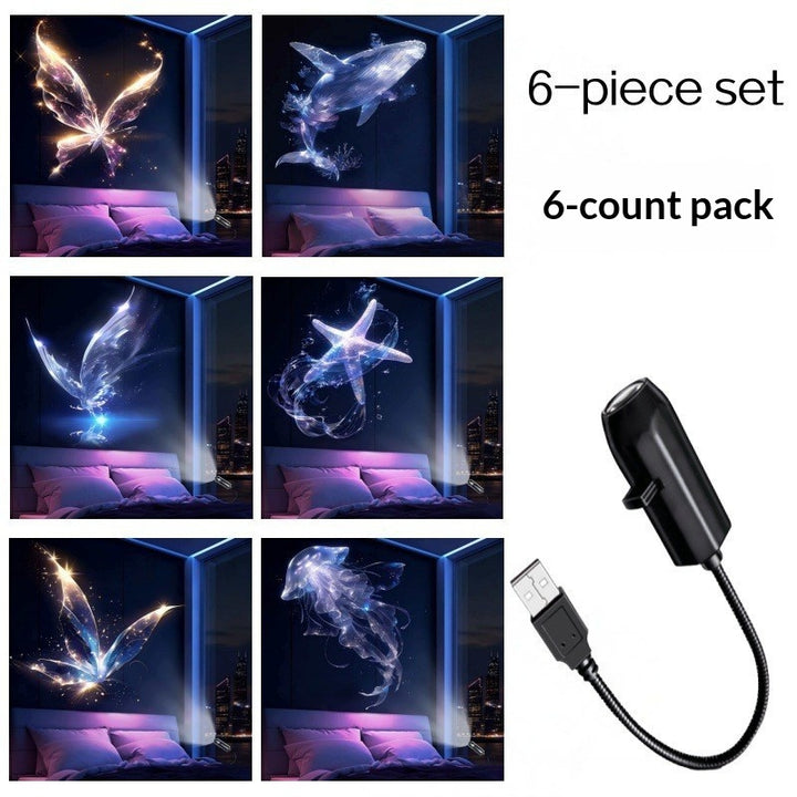 Liten USB-projektor som visar julmotiv på vägg