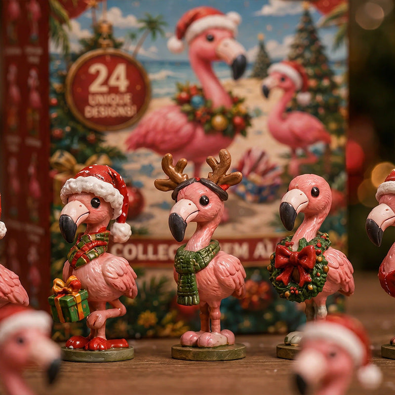 Adventskalender med flamingofigurer