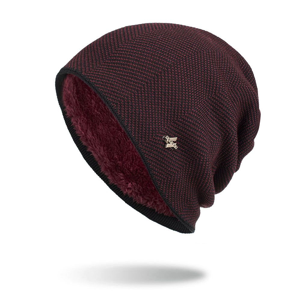 Stickad slouchmössa med plyschfoder