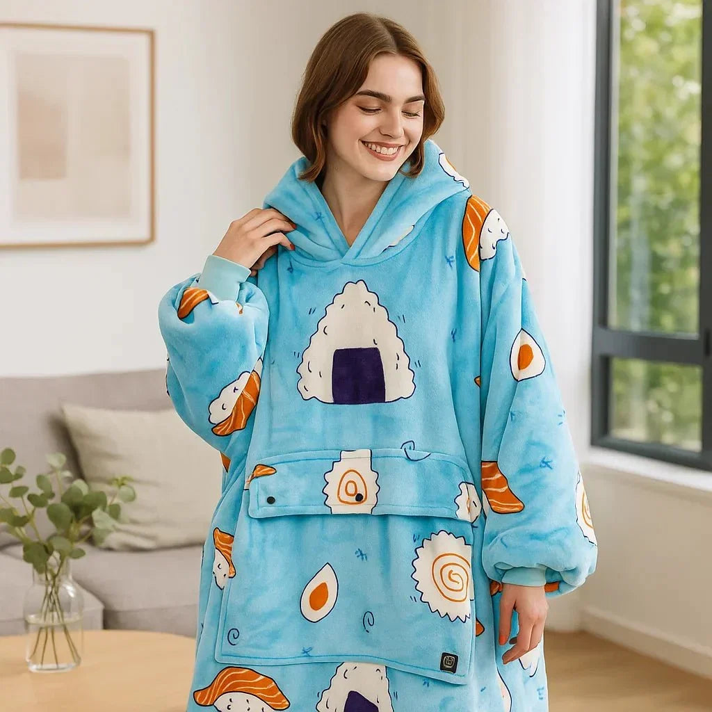 USB Uppvärmd filt Hoodie – Mysig Bärbar Flanell Värme
