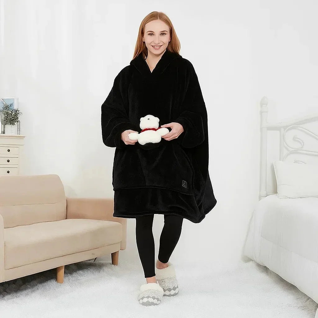 USB Uppvärmd filt Hoodie – Mysig Bärbar Flanell Värme