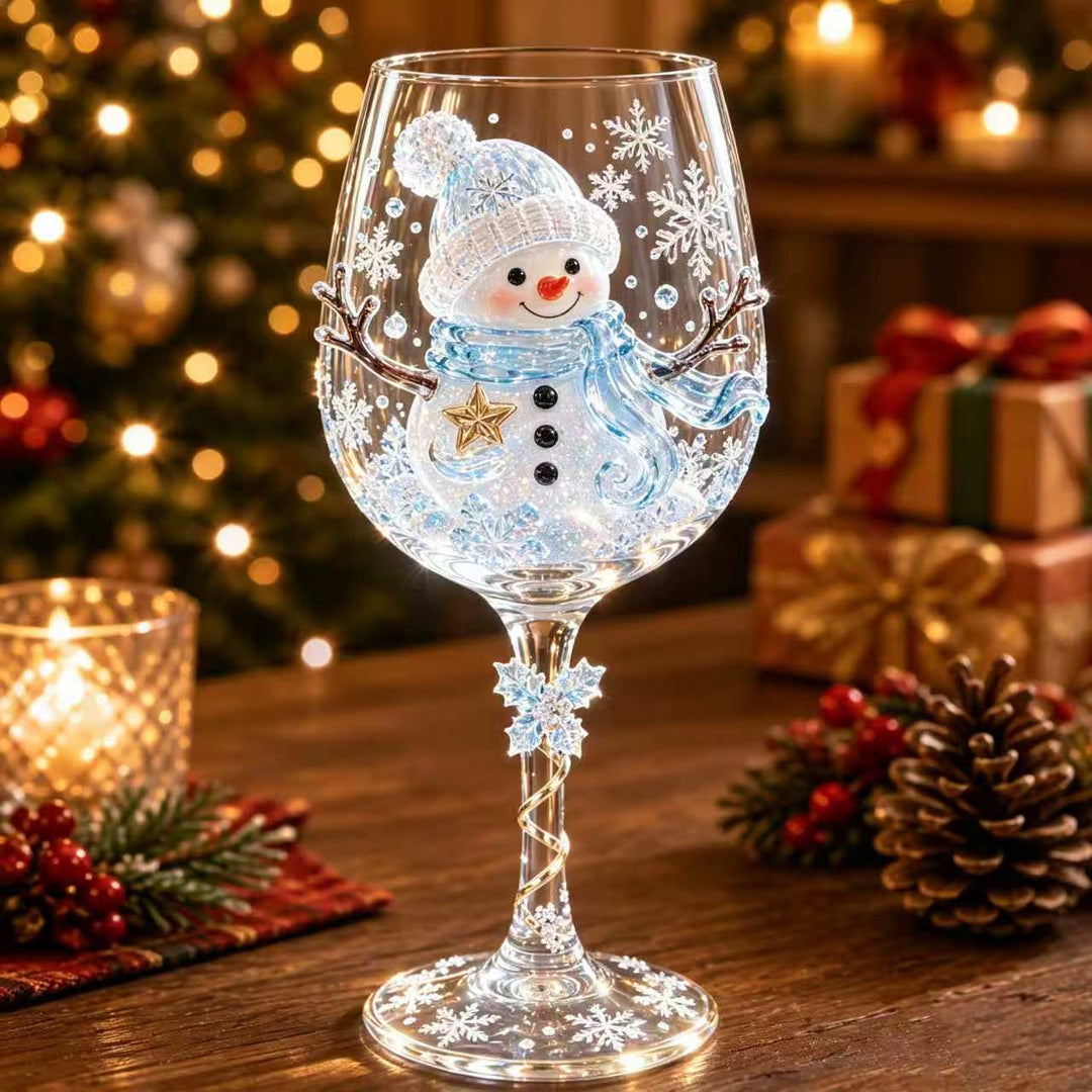 Vinglas med julmotiv på foten
