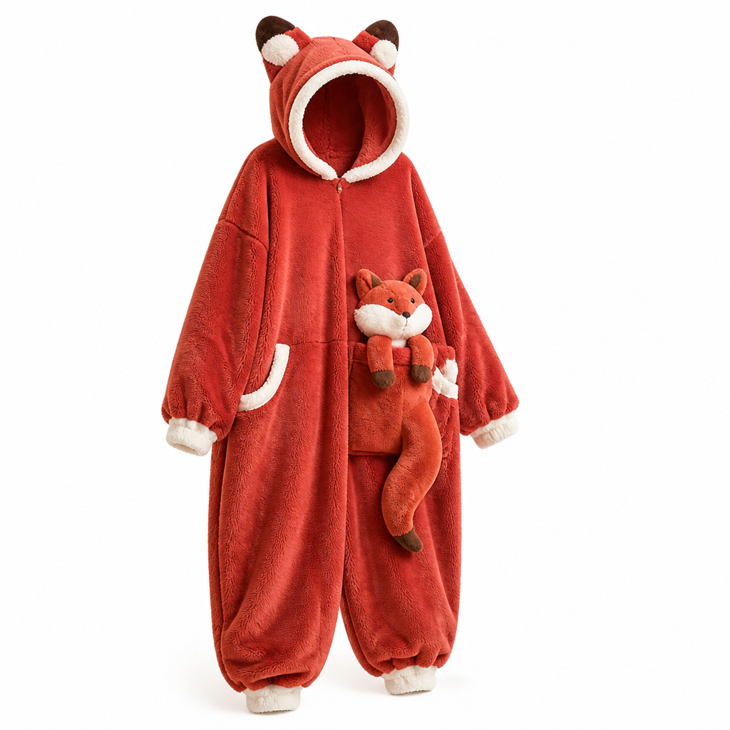 Myslunda™ Bärbar fleecefilt-pyjamas med luva och lekfulla djurmotiv