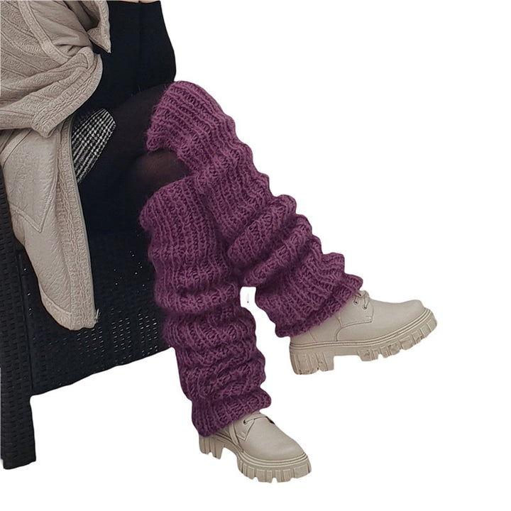 Grovstickade benvärmare i rosa över boots