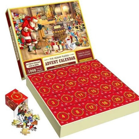 Adventskalender med pussel och julmotiv