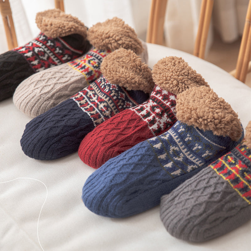 Stickade blå raggsockor med fleecemudd