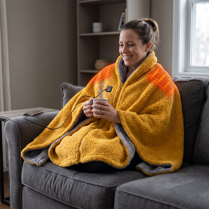 Uppvärmd Pläd - USB-driven, 3-Speed Värme, Sherpa-fleece