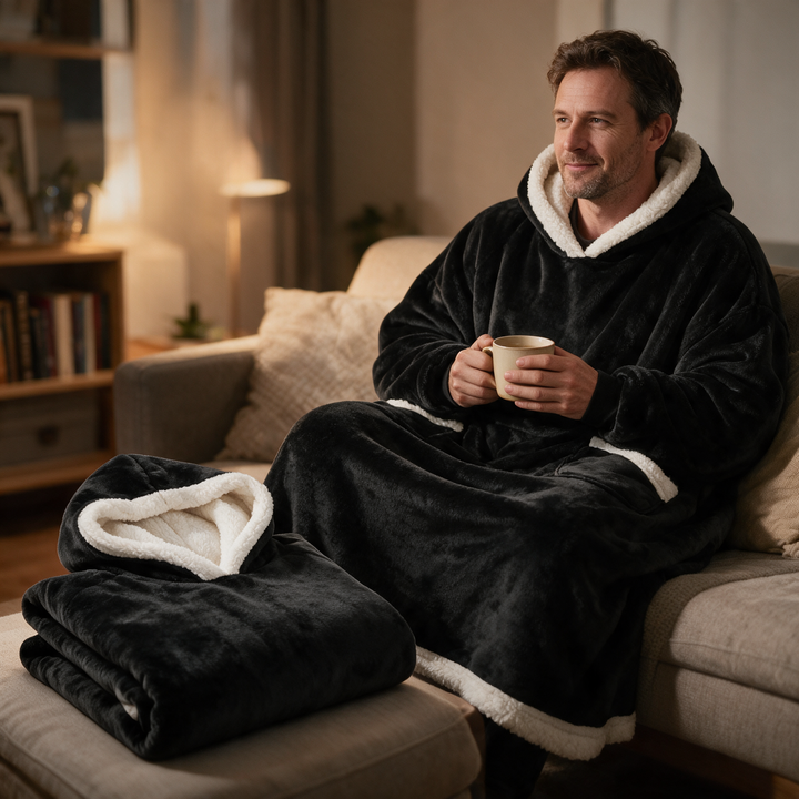 Jättestor oversize hoodie-filt i tjock borstad fleece