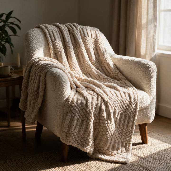 Fluffig fleecefilt i plysch för soffa, fåtölj och säng