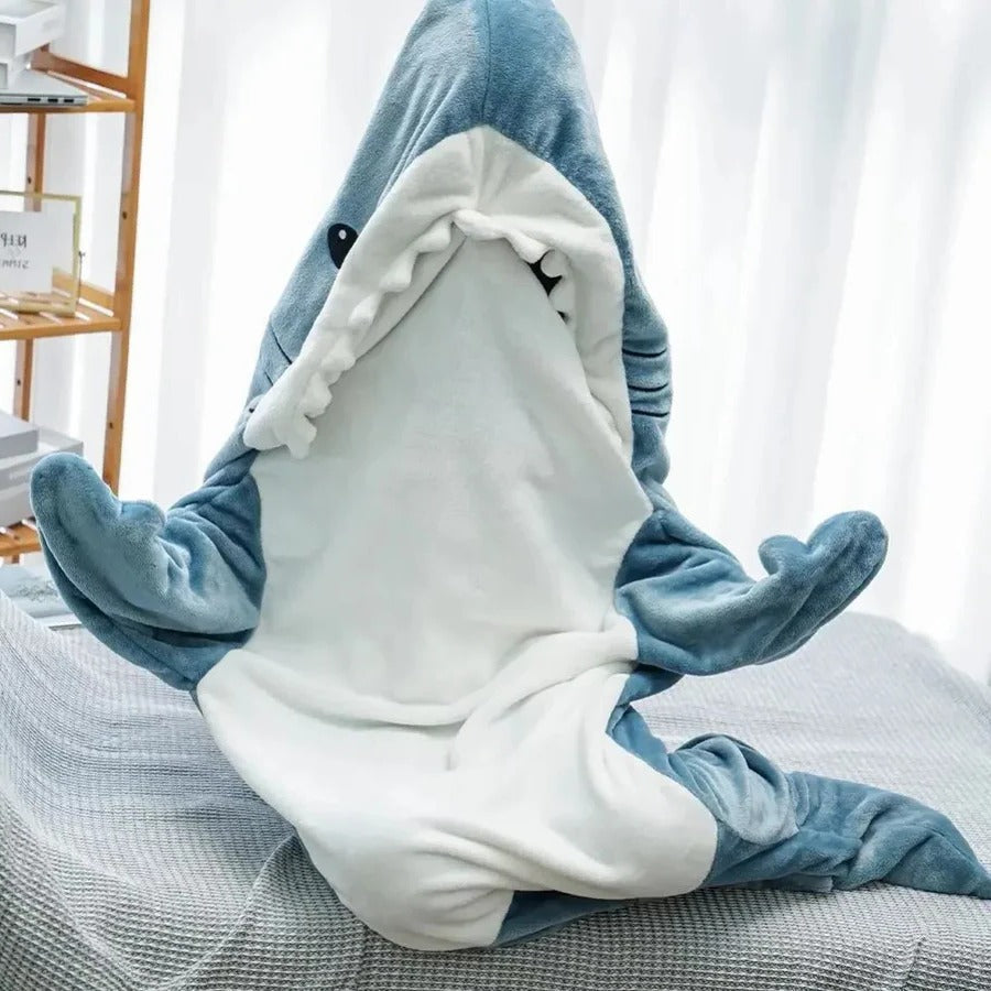 Mysig Shark Med huva Flanell Filt