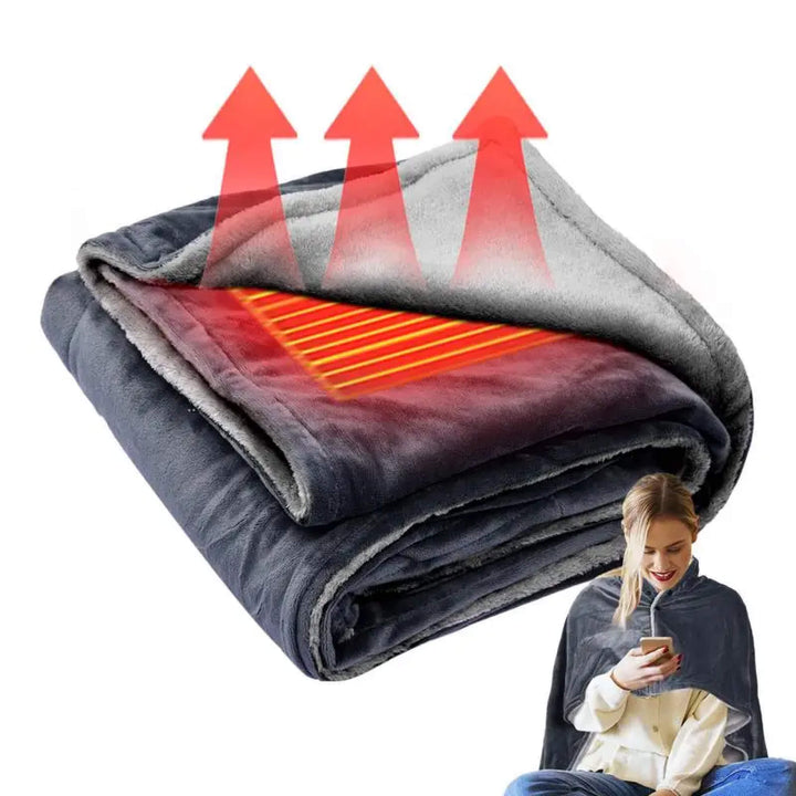 Elektrisk Värmande Uppvärmd pläd Över och Under Filt Poncho med Fleece