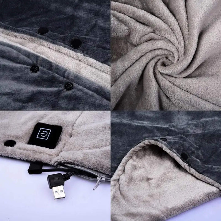 Elektrisk Värmande Uppvärmd pläd Över och Under Filt Poncho med Fleece