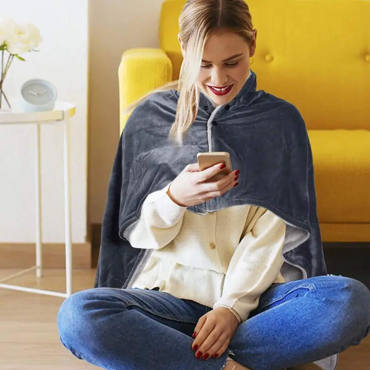 Elektrisk Värmande Uppvärmd pläd Över och Under Filt Poncho med Fleece
