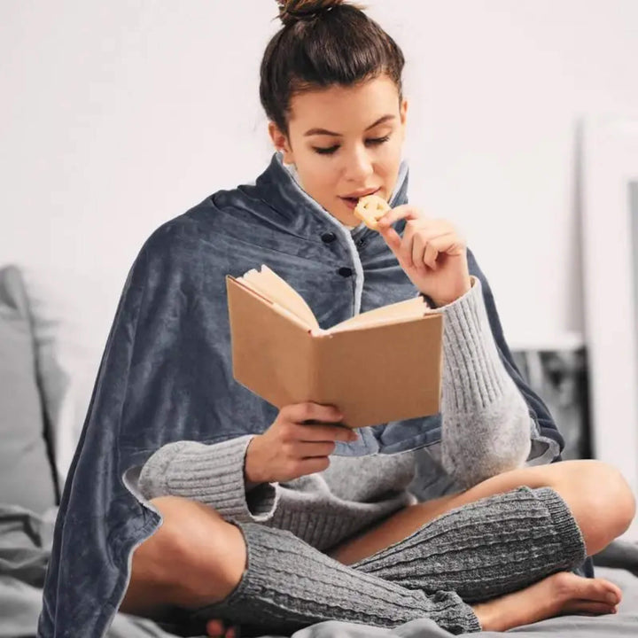 Elektrisk Värmande Uppvärmd pläd Över och Under Filt Poncho med Fleece