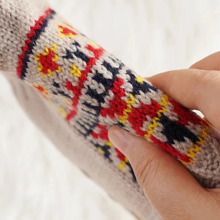 Myslunda™ Stickade sockor med snöflingor, fleecefoder och halkskydd