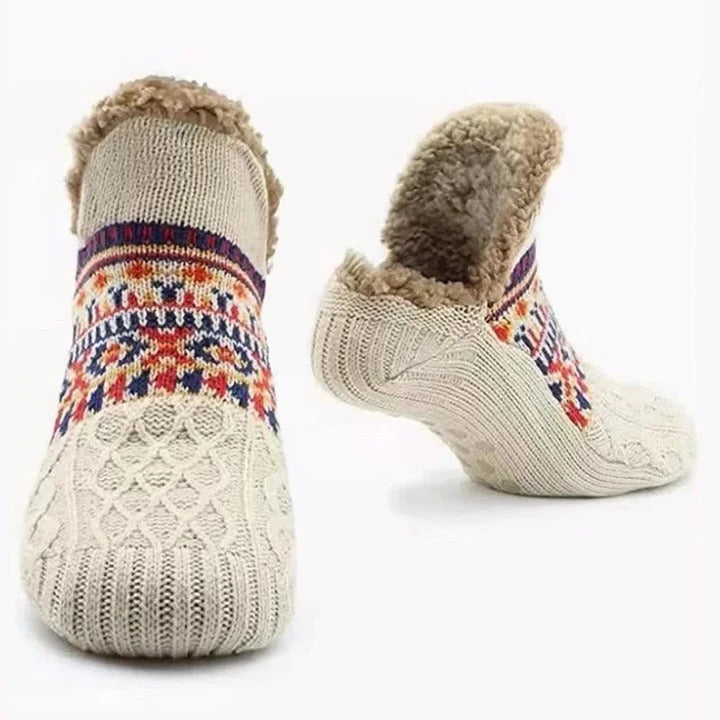 Myslunda™ Stickade sockor med snöflingor, fleecefoder och halkskydd
