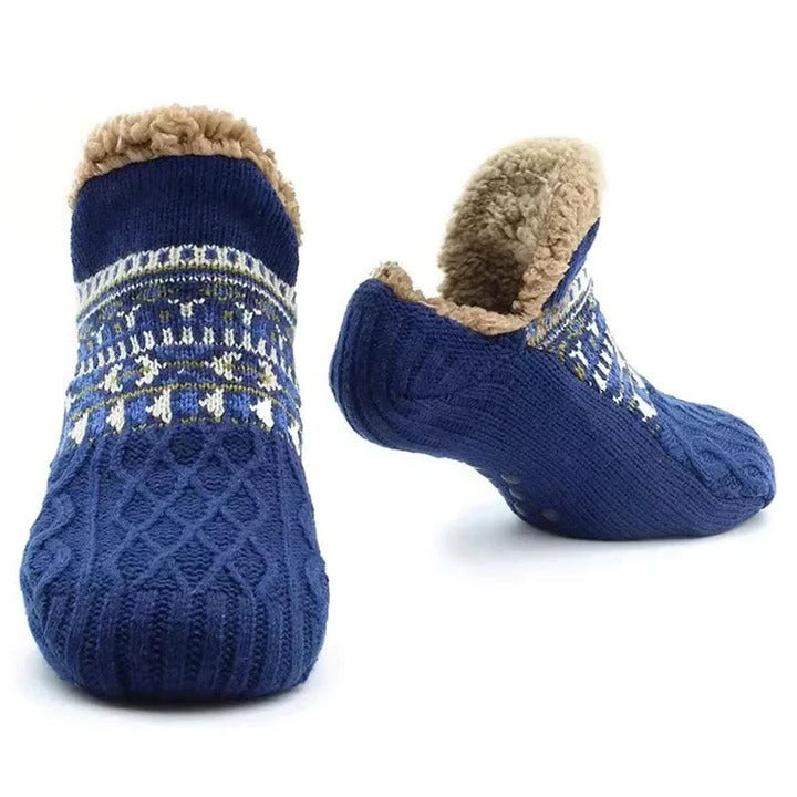 Myslunda™ Stickade sockor med snöflingor, fleecefoder och halkskydd