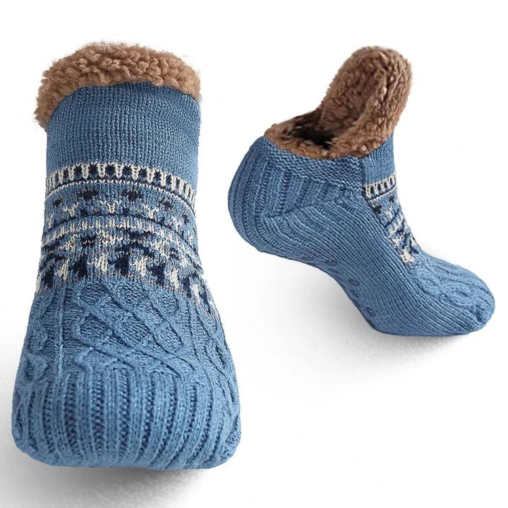 Myslunda™ Stickade sockor med snöflingor, fleecefoder och halkskydd