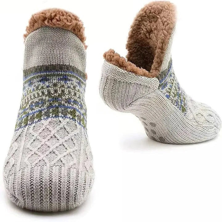 Myslunda™ Stickade sockor med snöflingor, fleecefoder och halkskydd