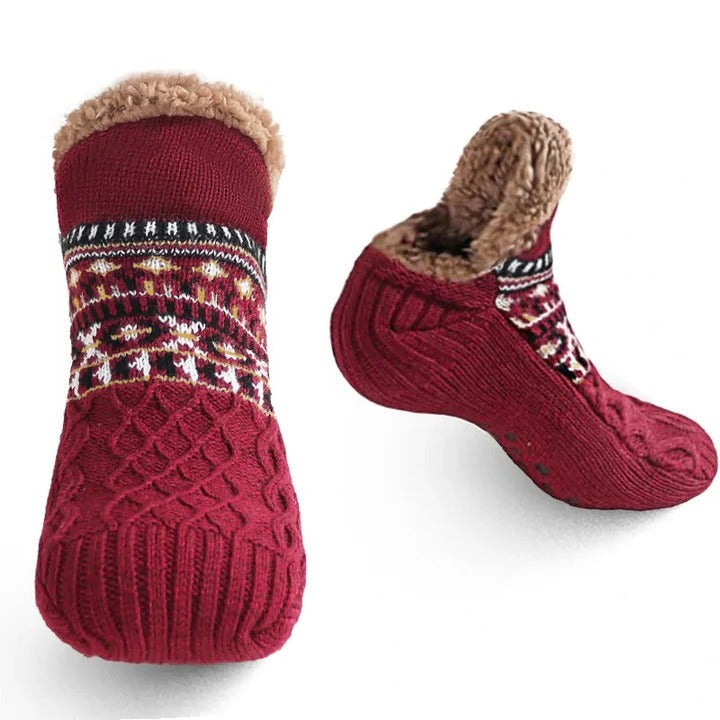 Myslunda™ Stickade sockor med snöflingor, fleecefoder och halkskydd